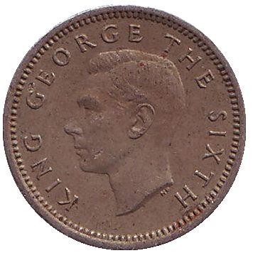 Монета 3 пенса. 1950 год, Новая Зеландия. Скрещенные вахаики. Монета 3 пенса. 1950 год, Новая Зеландия. Скрещенные вахаики.