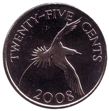 Монета 25 центов. 2008 год, Бермудские острова. UNC. Белохвостый фаэтон.