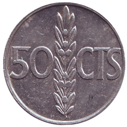 Монета 50 сантимов. 1966 год, Испания. (67 внутри звезды)