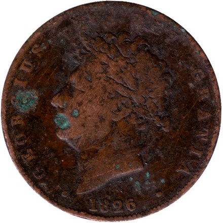 Монета 1/2 пенни. 1826 год, Великобритания.