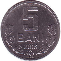 Монета 5 бани. 2016 год, Молдавия. 