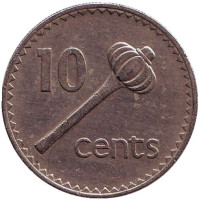 Метательная дубинка - ула тава тава. Монета 10 центов. 1980 год, Фиджи.