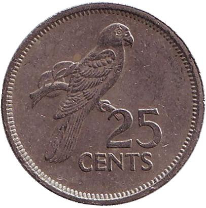Монета 25 центов. 1982 год, Сейшельские острова. Попугай.