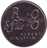 100 лет со дня рождения Альберта Эйнштейна. Формула. Монета 5 франков. 1979 год, Швейцария.