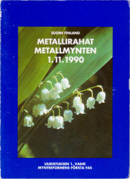 Набор монет Финляндии в буклете (4 шт.). 1990 год, Финляндия. Тип 1. Набор монет Финляндии в буклете (4 шт.). 1990 год, Финляндия. Тип 1.