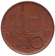 Монета 10 крон. 2008 год, Чехия. Брно. Монета 10 крон. 2008 год, Чехия. Брно.