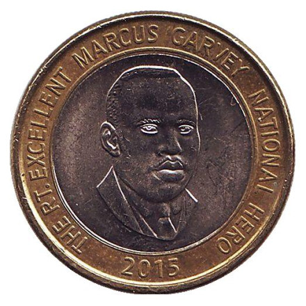 Монета 20 долларов. 2015 год, Ямайка. Маркус Гарви - национальный герой.