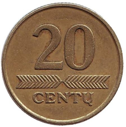 Монета 20 центов. 2008 год, Литва. Из обращения.