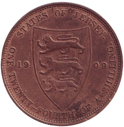 Монета 1/24 шиллинга, 1909 год, Джерси.