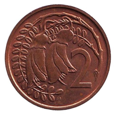 Монета 2 цента. 1977 год, Новая Зеландия. Цветки куаваи.