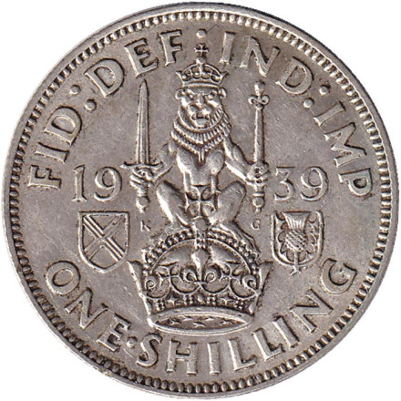Монета 1 шиллинг. 1939 год, Великобритания. (Шотландский тип)