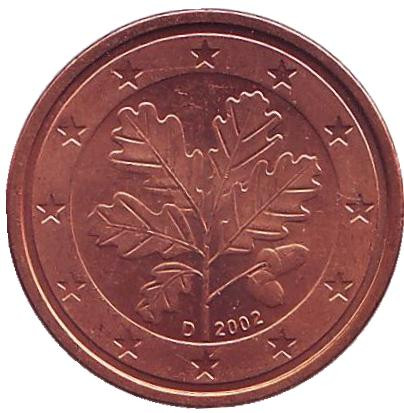 Монета 2 цента. 2002 год (D), Германия.