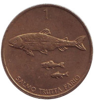 Монета 1 толар. 1998 год, Словения. Ручьевая форель. Монета 1 толар. 1998 год, Словения. Ручьевая форель.
