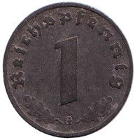 Монета 1 рейхспфенниг. 1943 год (G), Третий Рейх (Германия).