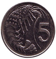 Розово-пятнистая креветка. Монета 5 центов. 1992 год, Каймановы острова.