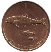 Ручьевая форель. Монета 1 толар. 2000 год, Словения. Из обращения.