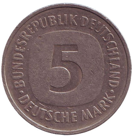 Монета 5 марок, 1975 год (F), ФРГ.