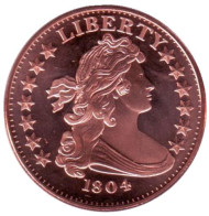 Доллар 1804 года. Монетовидный жетон. Унция меди 999, США. Доллар 1804 года. Монетовидный жетон. Унция меди 999, США.