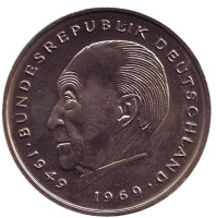 Конрад Аденауэр. Монета 2 марки. 1978 год (D), ФРГ. UNC.