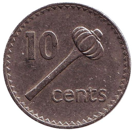 Монета 10 центов. 1982 год, Фиджи. Метательная дубинка - ула тава тава.