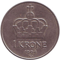 Корона. Монета 1 крона. 1994 год, Норвегия.