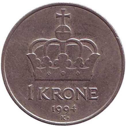 Монета 1 крона. 1994 год, Норвегия. Корона.