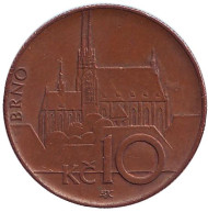 Монета 10 крон. 2009 год, Чехия. Брно. Монета 10 крон. 2009 год, Чехия. Брно.