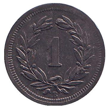 Монета 1 раппен. 1942 год, Швейцария.