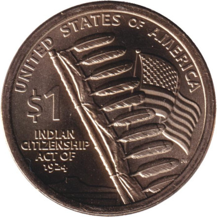 Монета 1 доллар. 2024 год (D), США. Сакагавея. Закон о гражданстве индейцев.