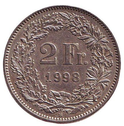 Монета 2 франка. 1998 год, Швейцария. Гельвеция.