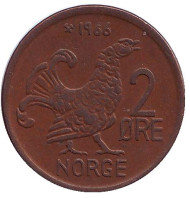 Монета 2 эре. 1966 год, Норвегия. Курица. Монета 2 эре. 1966 год, Норвегия. Курица.