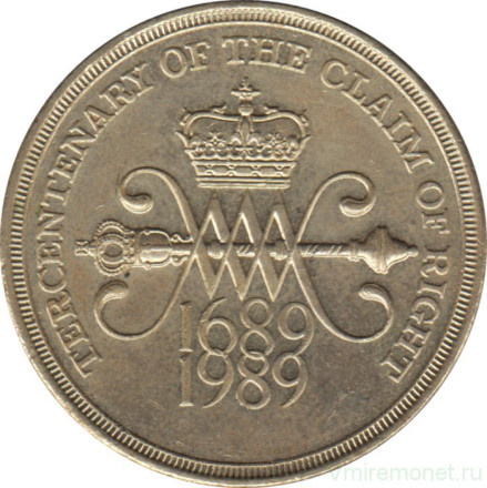 Монета 2 фунта. 1989 год, Великобритания. 300 лет "Биллю о правах" Шотландии.
