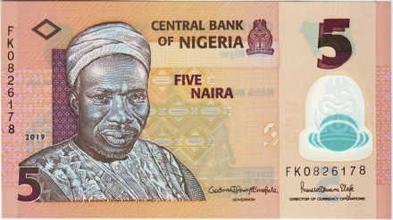 Банкнота 5 найр. 2019 год, Нигерия.