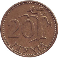 Монета 20 пенни. 1975 год, Финляндия.