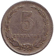 Монета 5 сентаво. 1924 год, Аргентина. Монета 5 сентаво. 1924 год, Аргентина.