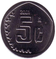 Монета 5 сентаво. 2001 год, Мексика. Монета 5 сентаво. 2001 год, Мексика.