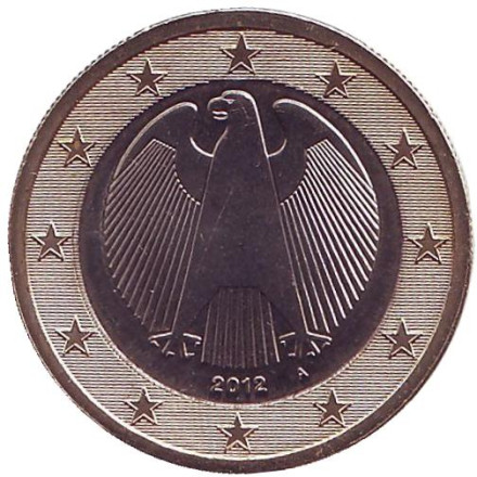 Монета 1 евро. 2012 год (A), Германия.