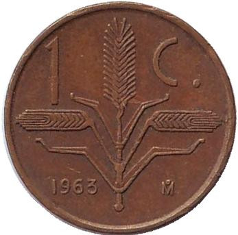 Монета 1 сентаво. 1963 год, Мексика.