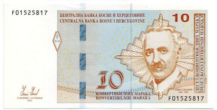 Банкнота 10 конвертируемых марок. 2012 год, Босния и Герцеговина. Алекса Шантич.