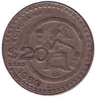 Монета 20 песо. 1980 год, Мексика. Культура майя. Монета 20 песо. 1980 год, Мексика. Культура майя.