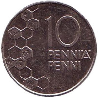 Монета 10 пенни. 1993 год, Финляндия.