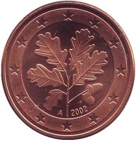 Монета 5 центов. 2002 год (A), Германия.