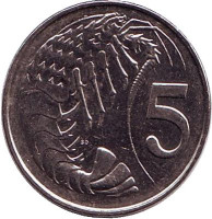 Розово-пятнистая креветка. Монета 5 центов. 1996 год, Каймановы острова.