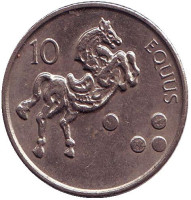 Лошадь. Монета 10 толаров. 2001 год, Словения.