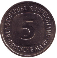 Монета 5 марок. 1978 год (D), ФРГ. UNC.