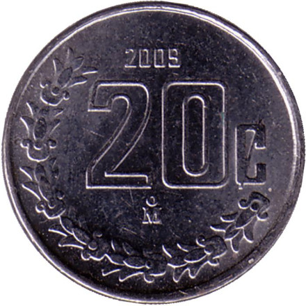 Монета 20 сентаво. 2009 год, Мексика.