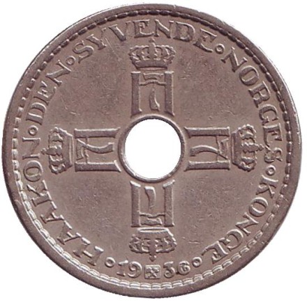 Монета 1 крона. 1936 год, Норвегия. Монета 1 крона. 1936 год, Норвегия.