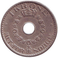 Монета 1 крона. 1936 год, Норвегия.