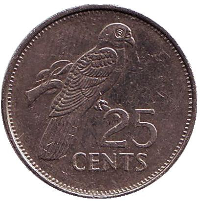 Монета 25 центов. 1997 год, Сейшельские острова. (немагнитная) Попугай.