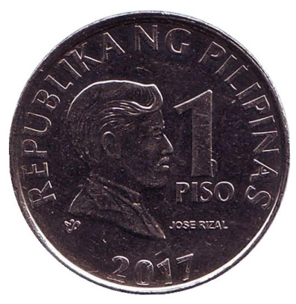 Монета 1 песо. 2017 год, Филиппины. Старый тип.